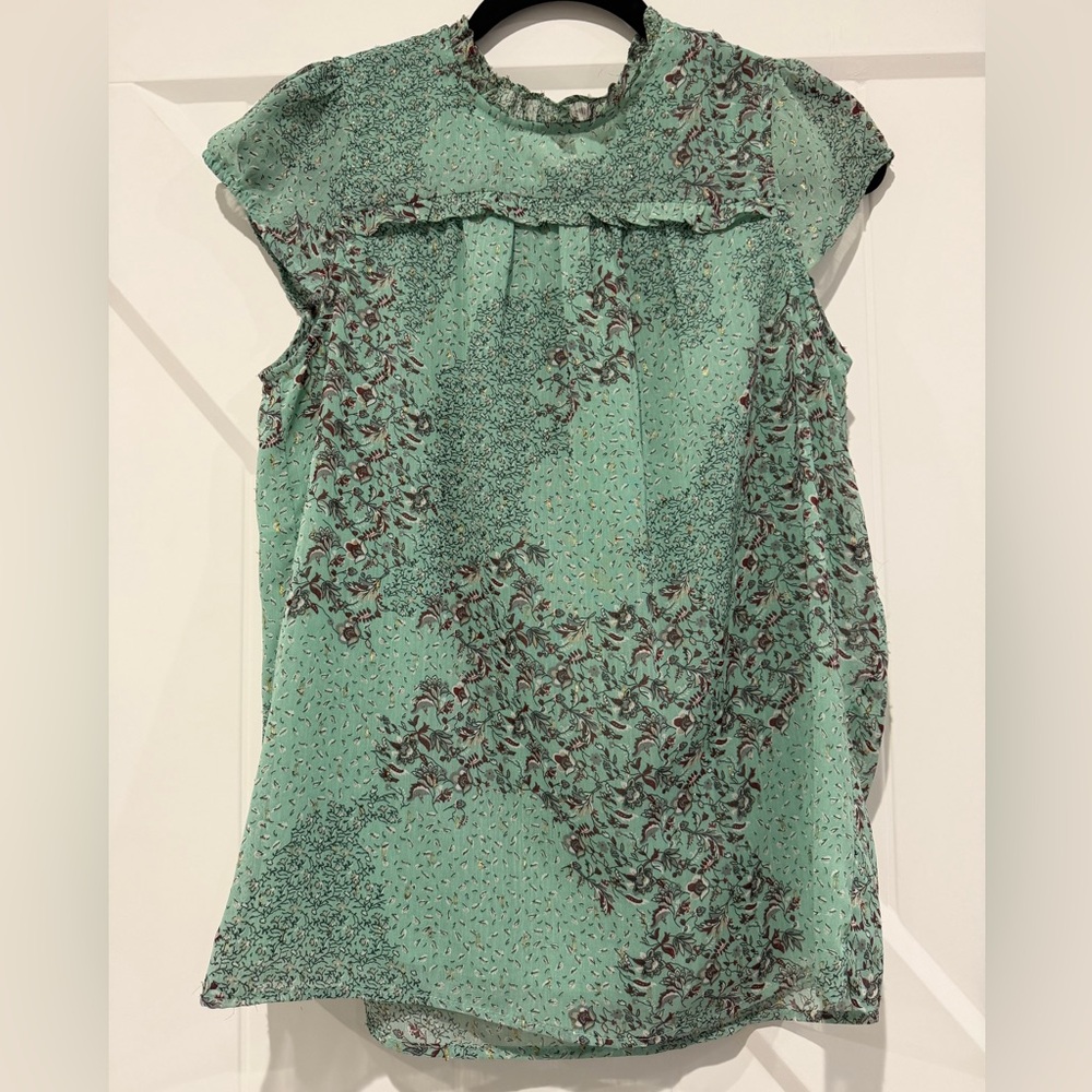 Joie Beautiful Aqua Floral Top with Gold Accents